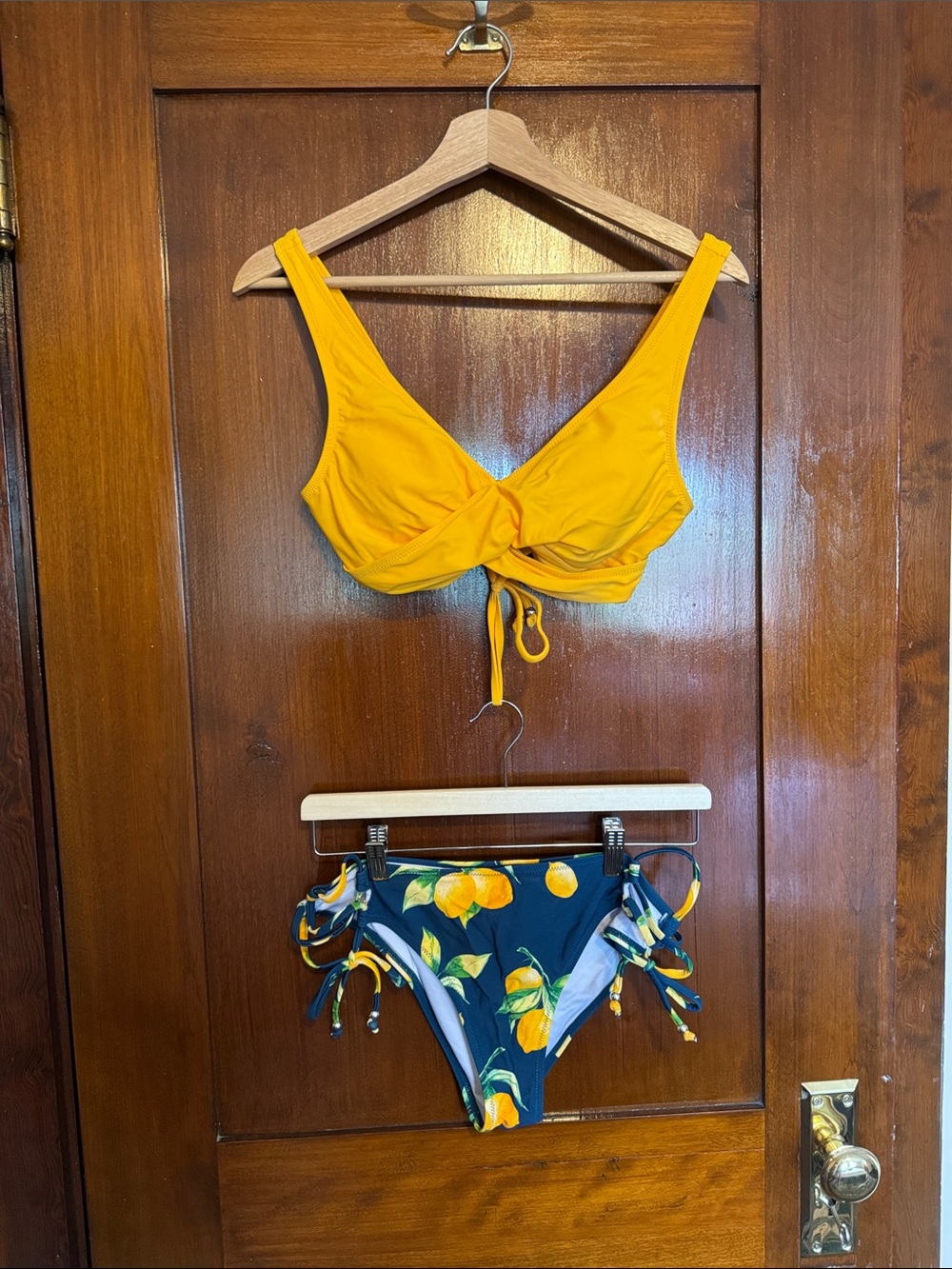Cupshe Yellow Twist Front Bikini Top with Lemon Print Tie-Side Bottoms